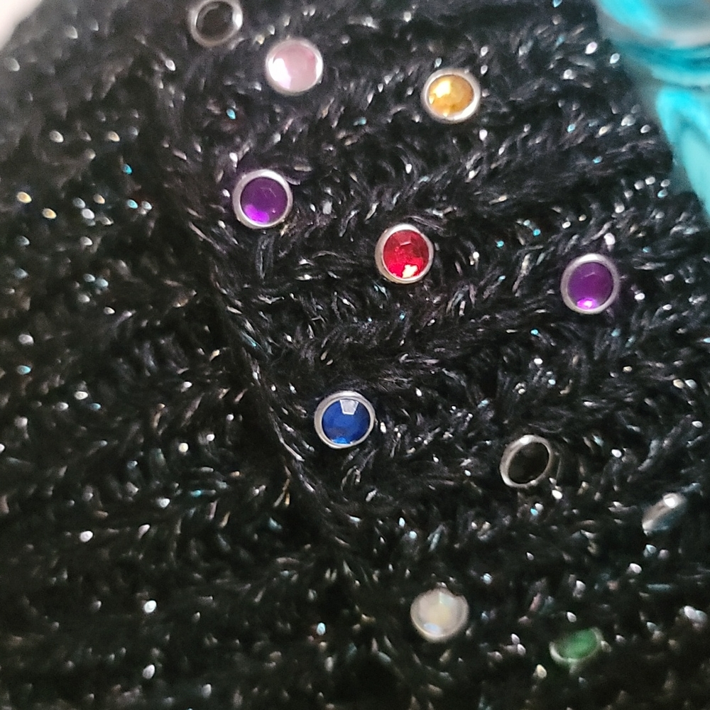 New handmade lurex yarn rhinestones pompom beanie - Picture 2 of 5